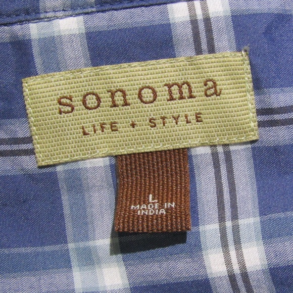 NEW Sonoma Blue Plaid Shirt Size L - Picture 3 of 5